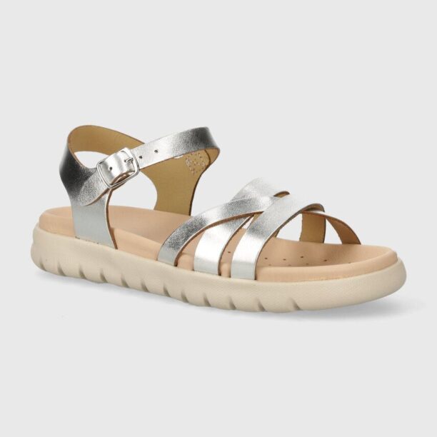 Geox sandale din piele pentru copii SANDAL SOLEIMA culoarea argintiu