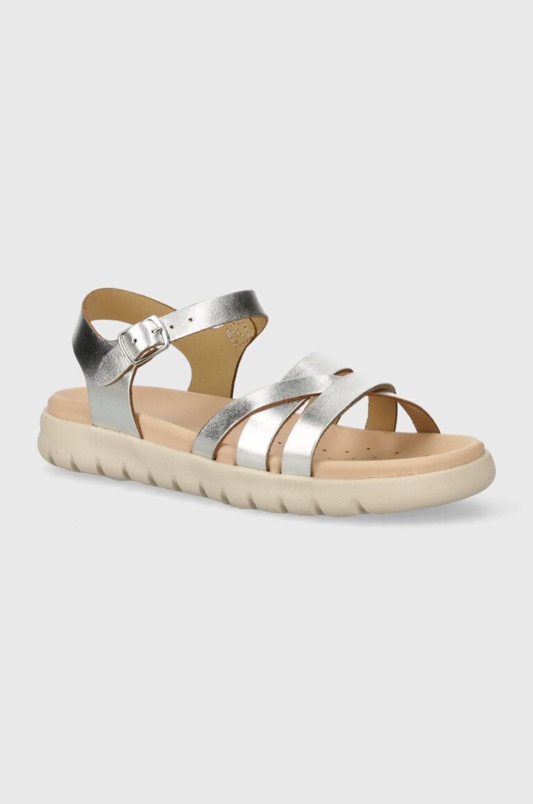 Geox sandale din piele pentru copii SANDAL SOLEIMA culoarea argintiu