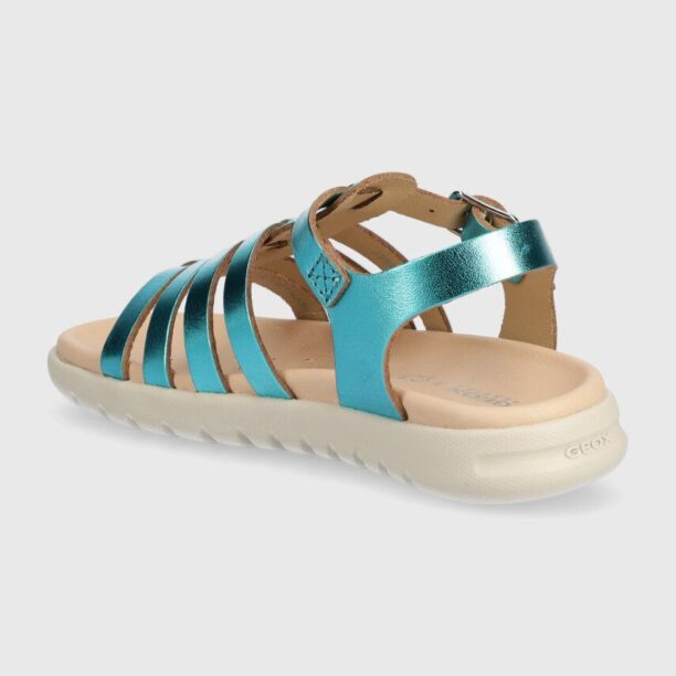 Geox sandale din piele pentru copii SANDAL SOLEIMA culoarea verde preţ