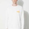 Gramicci longsleeve din bumbac Original Freedom Oval longsleeve Tee culoarea alb