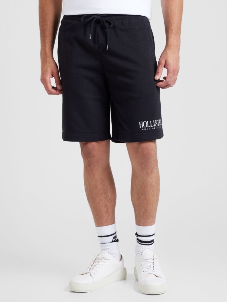 HOLLISTER Pantaloni 'FLEECE TECH'  negru / alb