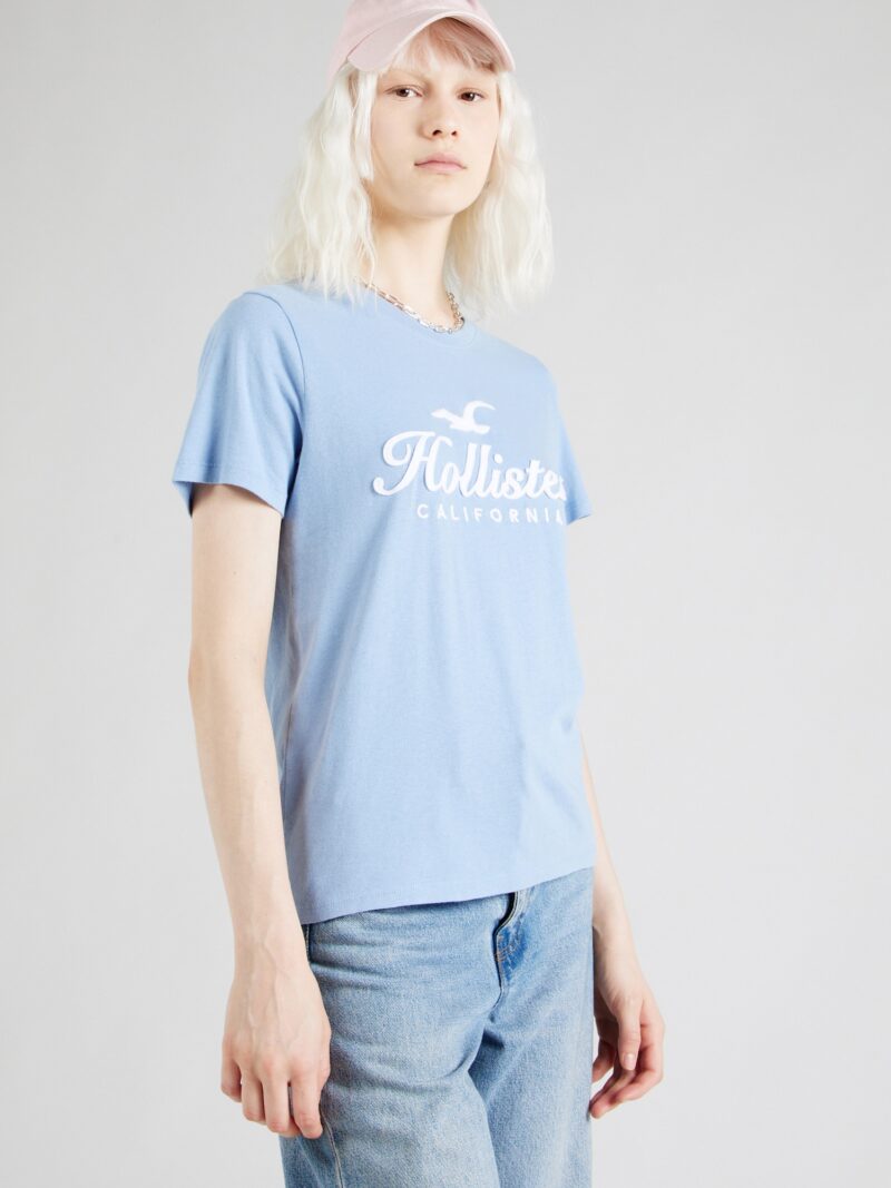 HOLLISTER Tricou  albastru deschis / alb