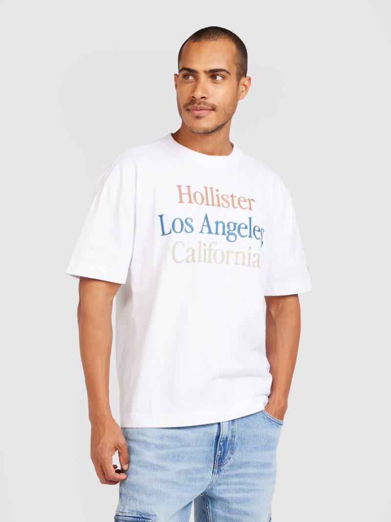 HOLLISTER Tricou  bej / albastru deschis / portocaliu / alb