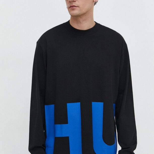 HUGO Blue longsleeve din bumbac culoarea negru