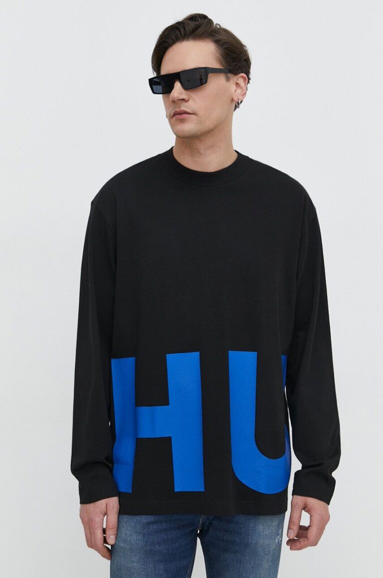 HUGO Blue longsleeve din bumbac culoarea negru