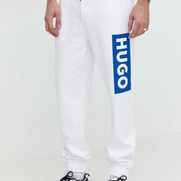 HUGO Blue pantaloni de trening din bumbac culoarea alb