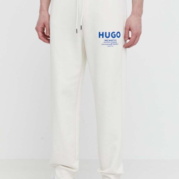 HUGO Blue pantaloni de trening din bumbac culoarea bej