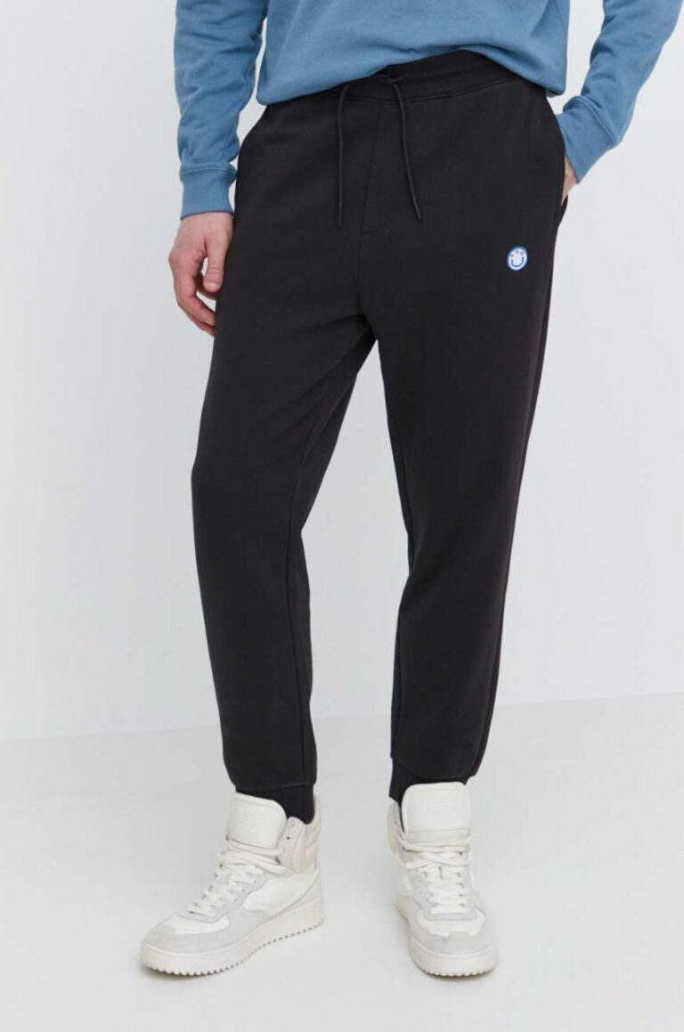 HUGO Blue pantaloni de trening din bumbac culoarea negru