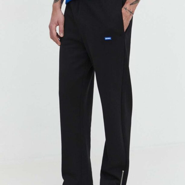 HUGO Blue pantaloni de trening din bumbac culoarea negru