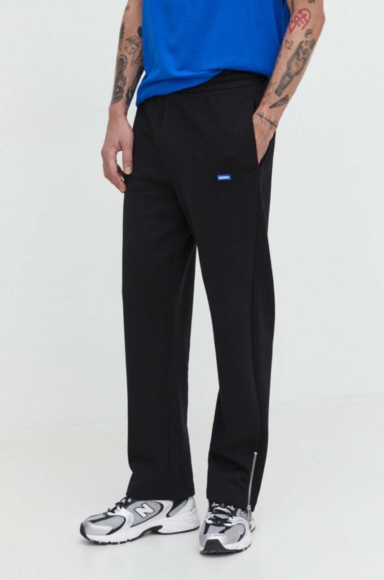 HUGO Blue pantaloni de trening din bumbac culoarea negru