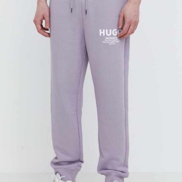 HUGO Blue pantaloni de trening din bumbac culoarea violet