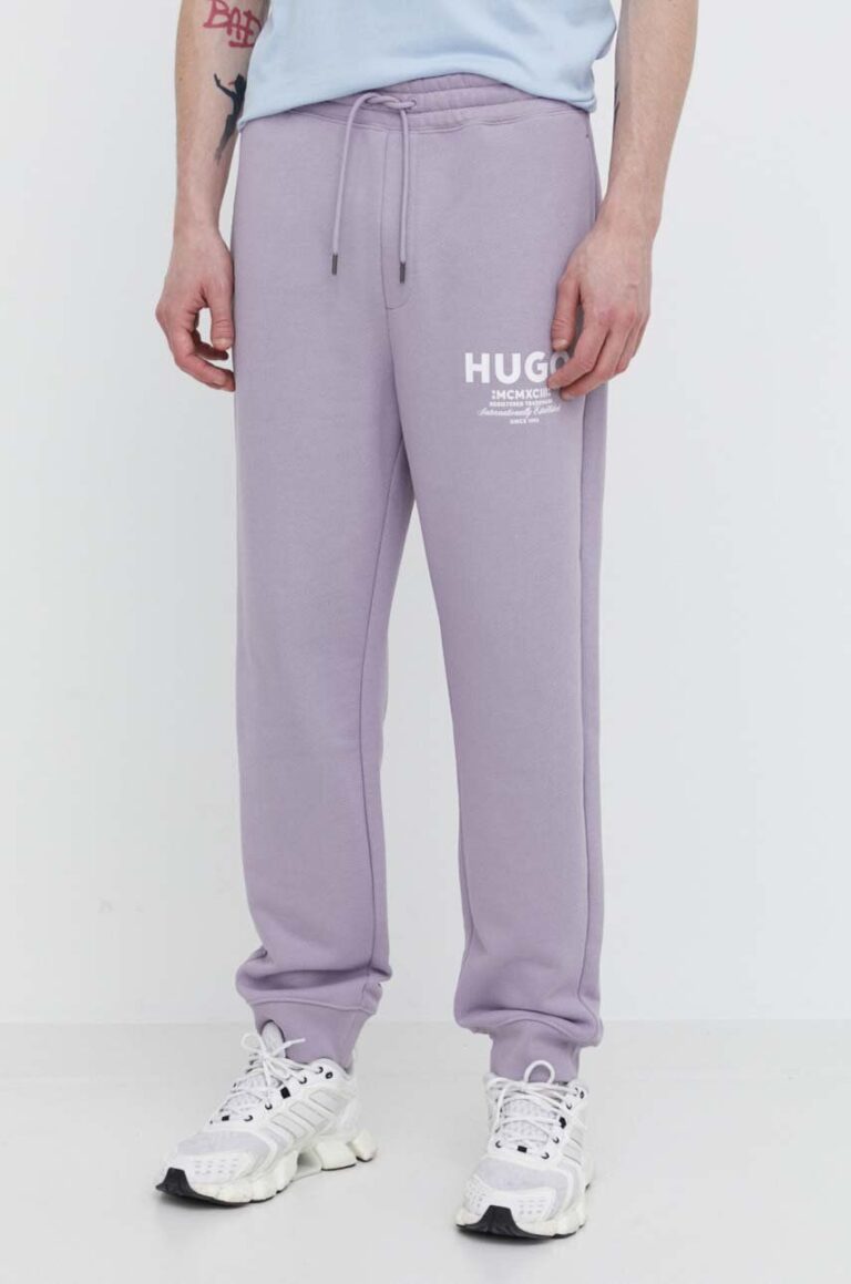 HUGO Blue pantaloni de trening din bumbac culoarea violet