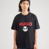 HUGO Tricou 'Dightmare'  roșu cranberry / negru / alb