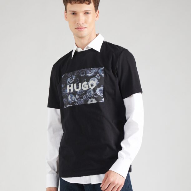 HUGO Tricou 'Dulive'  albastru fumuriu / negru / alb