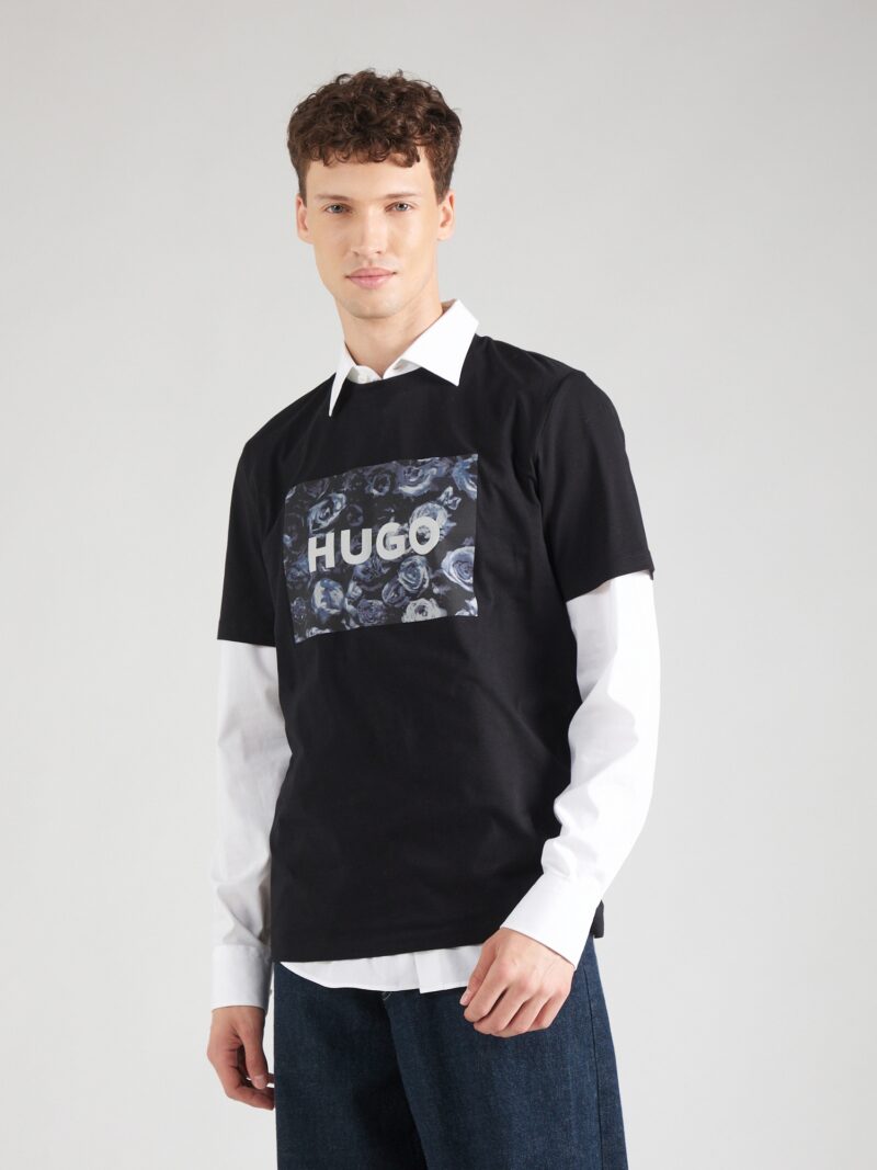 HUGO Tricou 'Dulive'  albastru fumuriu / negru / alb