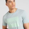 HUGO Tricou 'Dulive'  gri deschis / verde mentă