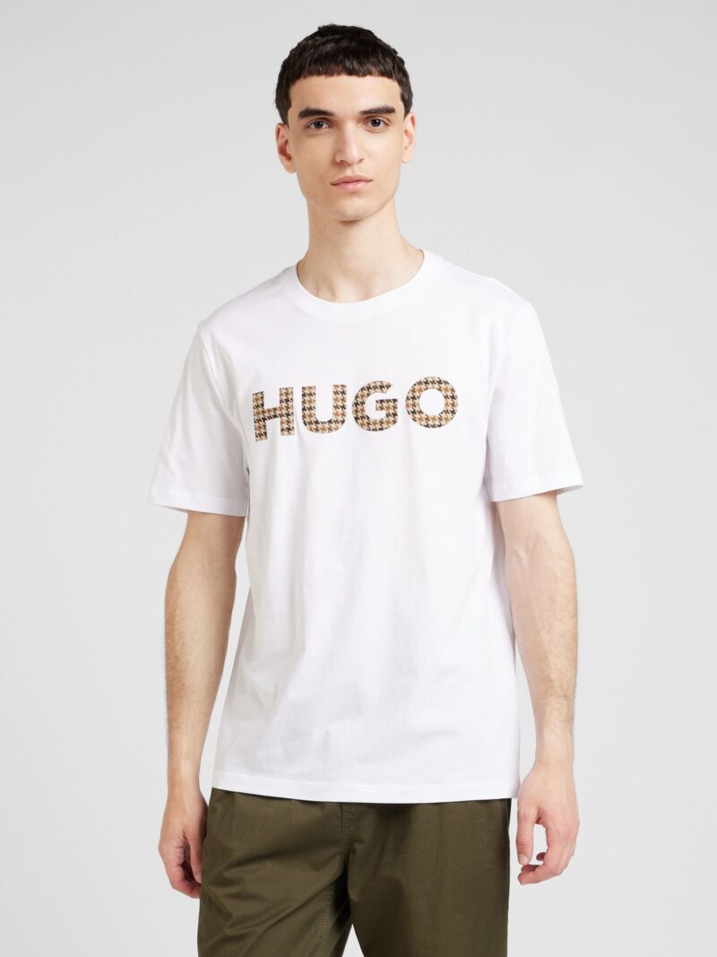 HUGO Tricou 'Dulivio_U243'  bej / nisipiu / negru / alb