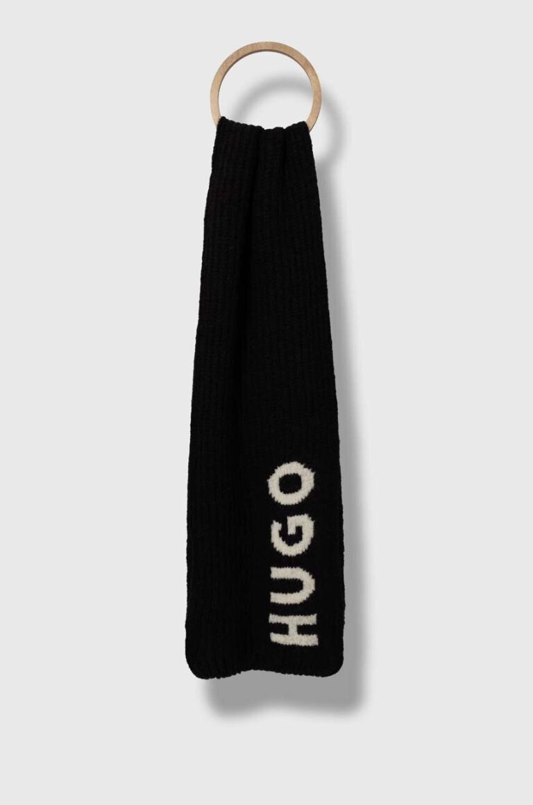 HUGO esarfa de lana culoarea negru