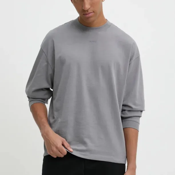 HUGO longsleeve din bumbac culoarea gri