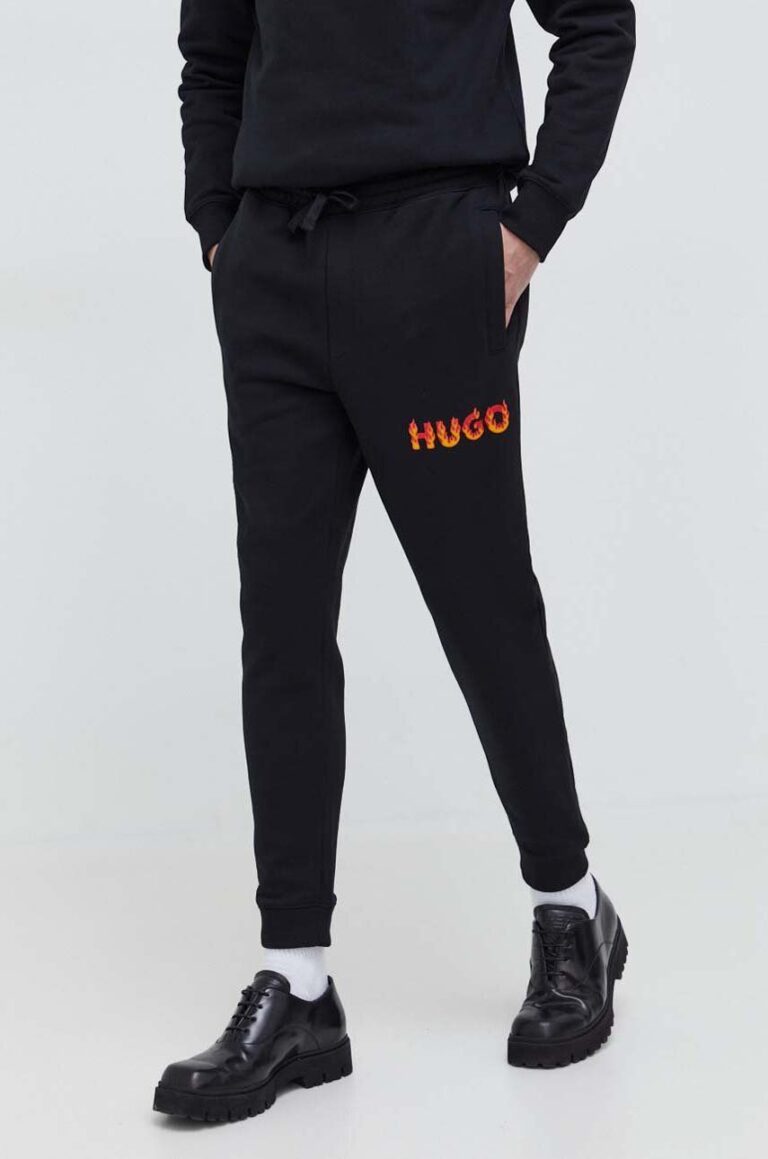 HUGO pantaloni de trening din bumbac culoarea negru