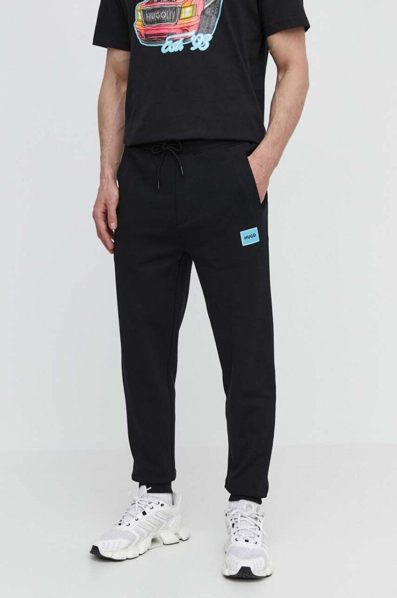 HUGO pantaloni de trening din bumbac culoarea negru