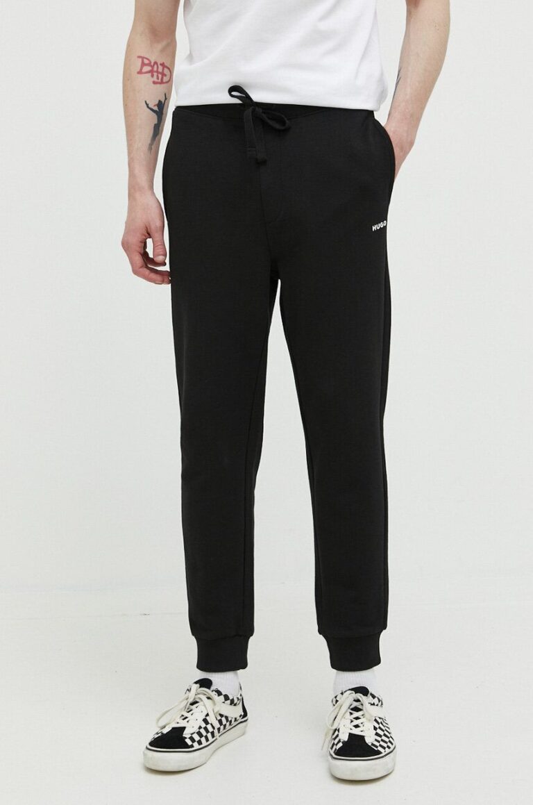 HUGO pantaloni de trening din bumbac culoarea negru