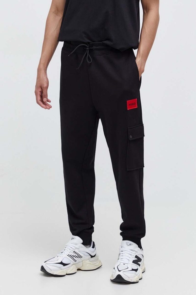 HUGO pantaloni de trening din bumbac culoarea negru