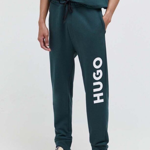 HUGO pantaloni de trening din bumbac culoarea verde