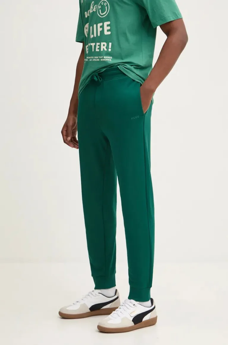 HUGO pantaloni de trening din bumbac culoarea verde