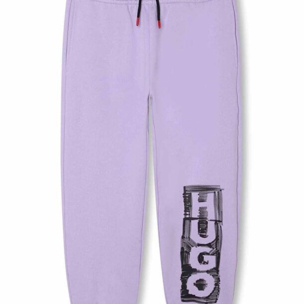 HUGO pantaloni de trening din bumbac pentru copii culoarea violet