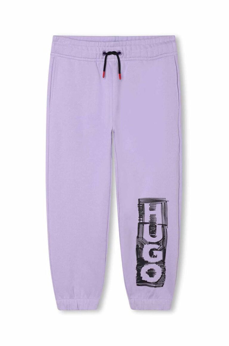 HUGO pantaloni de trening din bumbac pentru copii culoarea violet