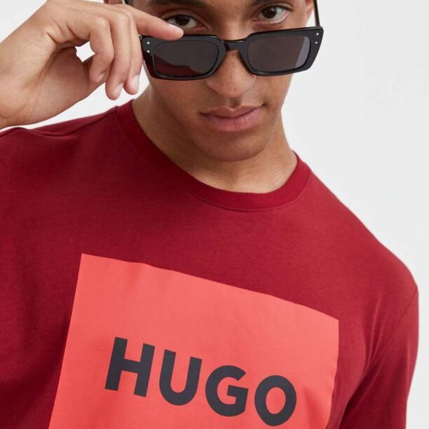 HUGO tricou din bumbac culoarea bordo