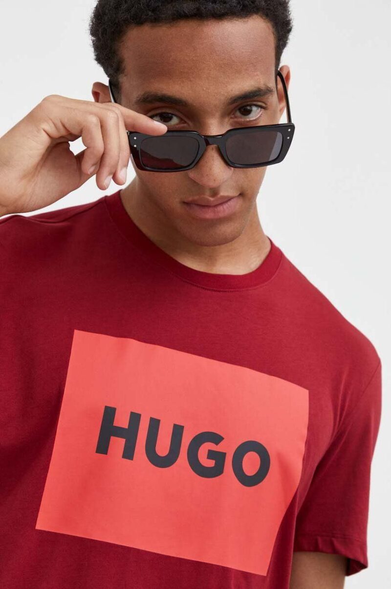 HUGO tricou din bumbac culoarea bordo