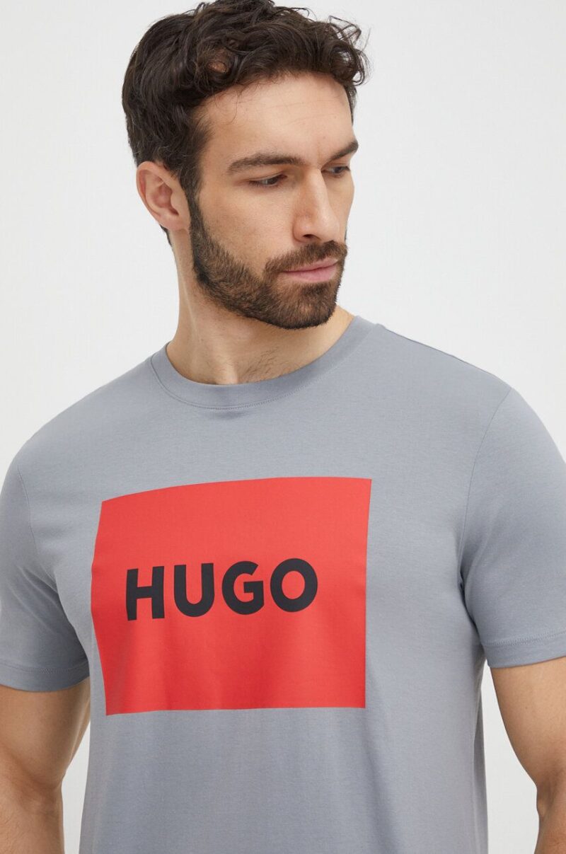 HUGO tricou din bumbac culoarea gri