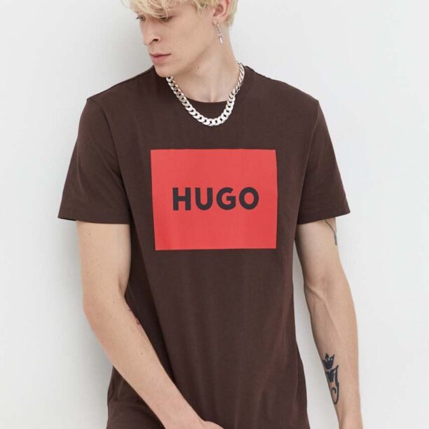 HUGO tricou din bumbac culoarea maro