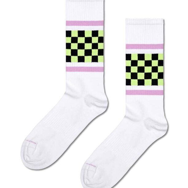 Happy Socks sosete Checked Stripe Sneaker Sock culoarea alb