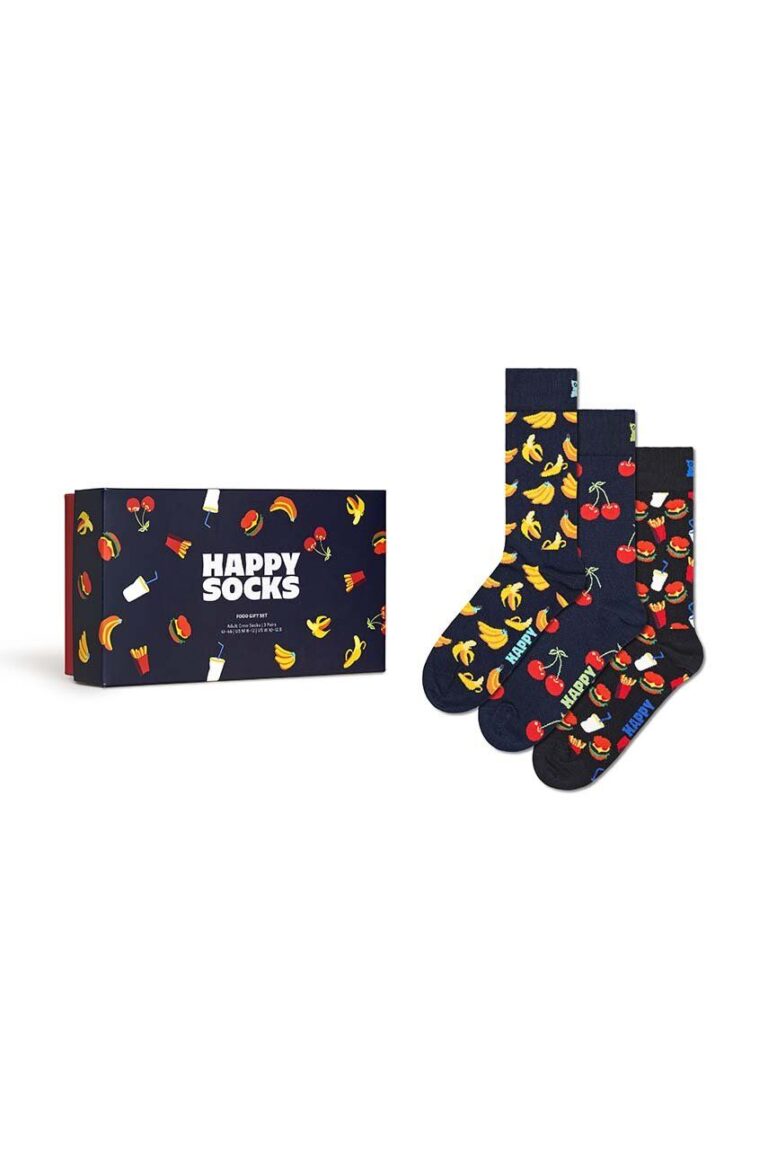 Happy Socks sosete Gift Box Food 3-pack culoarea albastru marin