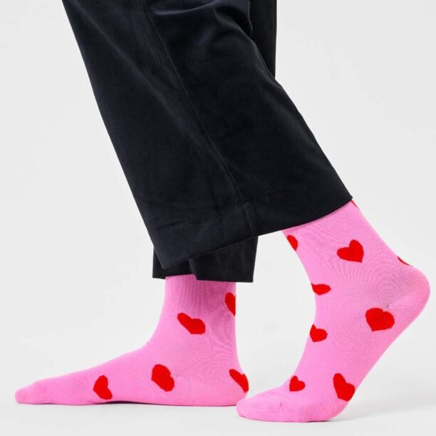 Happy Socks sosete Heart Sock culoarea roz preţ