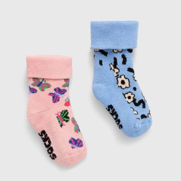 Happy Socks sosete copii Kids Butterfly Baby Terry Socks 2-pack culoarea roz