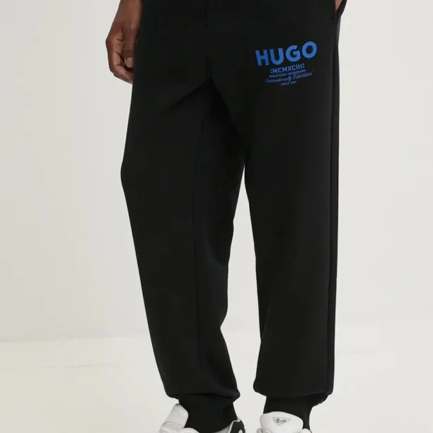 Hugo Blue pantaloni de trening din bumbac culoarea bej