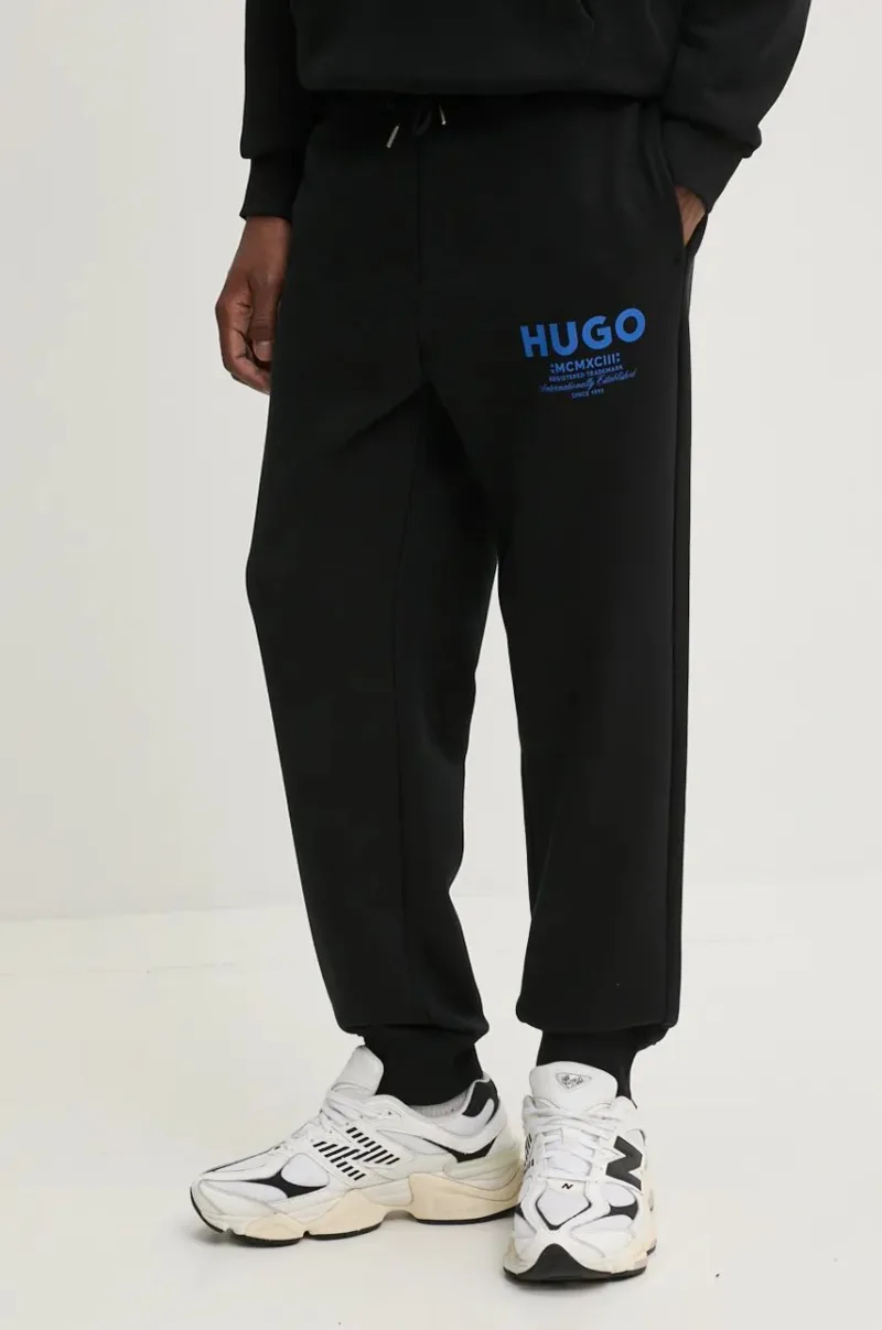 Hugo Blue pantaloni de trening din bumbac culoarea bej