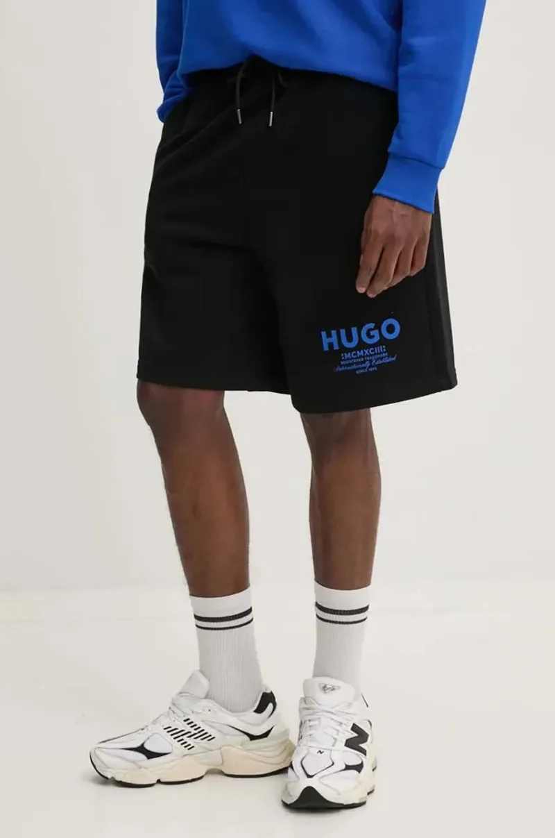 Hugo Blue pantaloni scurti din bumbac culoarea negru