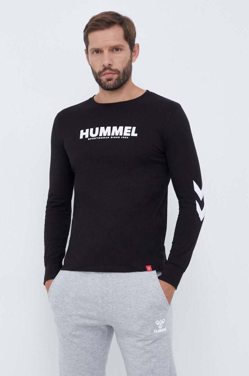 Hummel longsleeve din bumbac culoarea negru