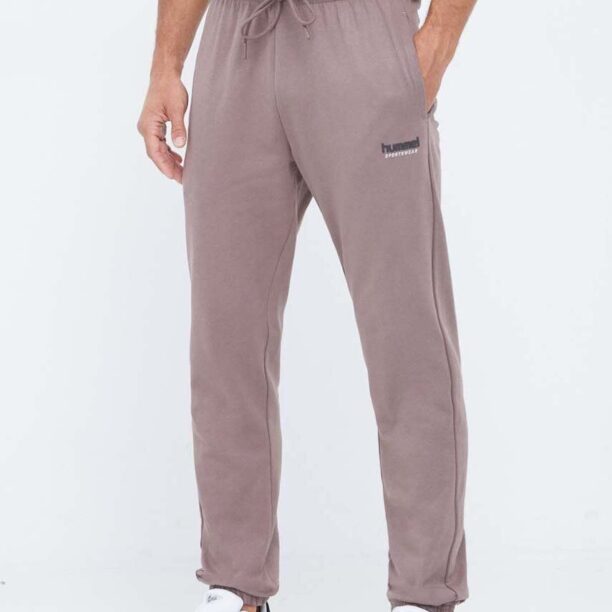 Hummel pantaloni de trening din bumbac culoarea maro