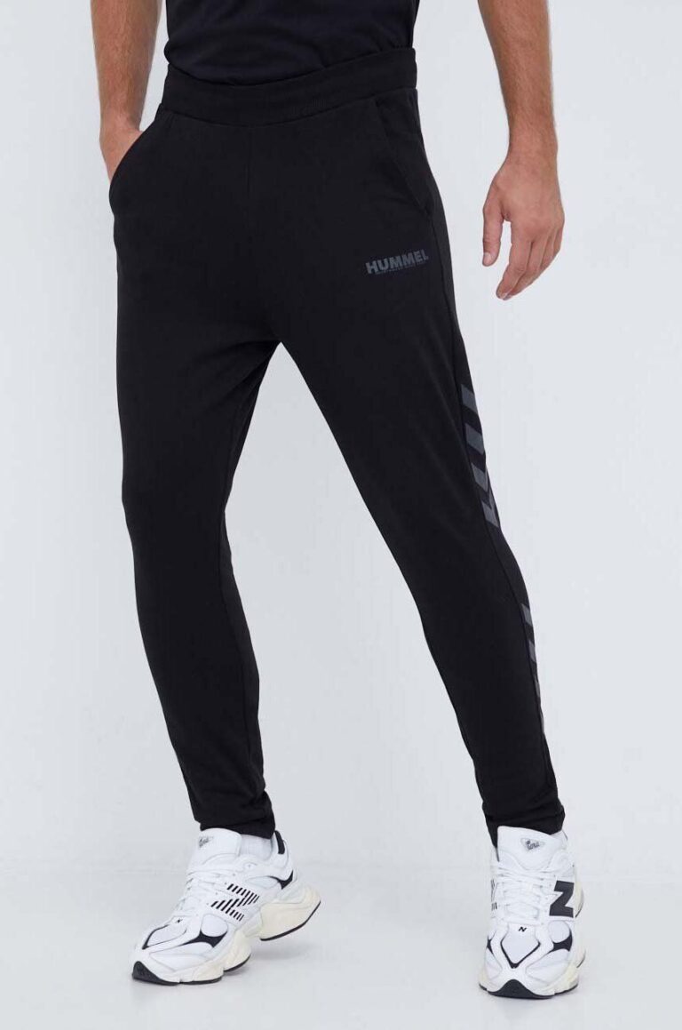 Hummel pantaloni de trening din bumbac culoarea negru