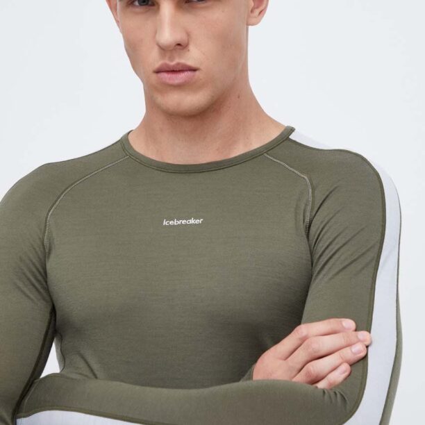 Icebreaker longsleeve funcțional ZoneKnit 200 culoarea verde preţ