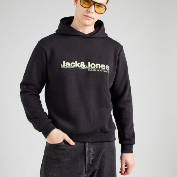 JACK & JONES Bluză de molton 'JCOPUFF'  verde pastel / negru