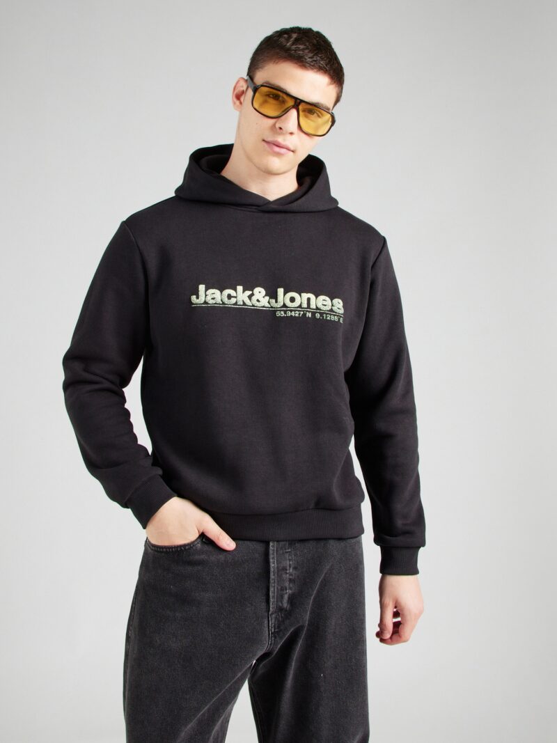 JACK & JONES Bluză de molton 'JCOPUFF'  verde pastel / negru