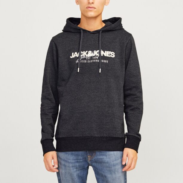 JACK & JONES Bluză de molton 'JJALVIS'  negru amestecat / alb preţ