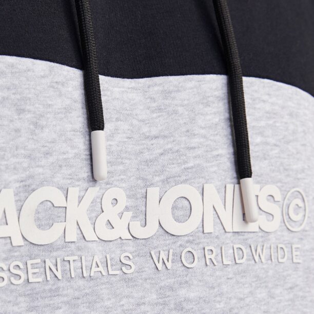 Cumpăra JACK & JONES Bluză de molton 'JJELegacy'  gri amestecat / negru / alb